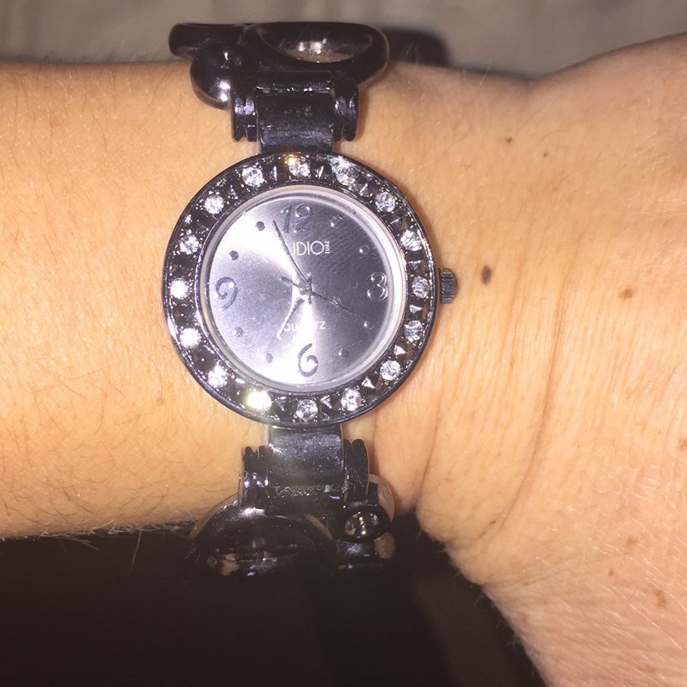 NWT! Black Rhinestone Wrist Watch